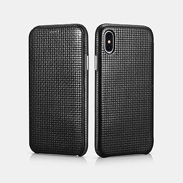 iPhone X/XS Woven Pattern Series Curved Edge Real Leather Folio Case