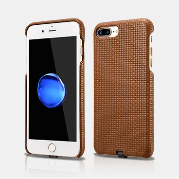 Woven Pattern Real Leather Back iPhone 7 Plus Cover with Charging Connector