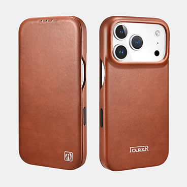 iPhone 17 Pro Curved Edge Oil Wax Real Leather Folio Case with Magsafe